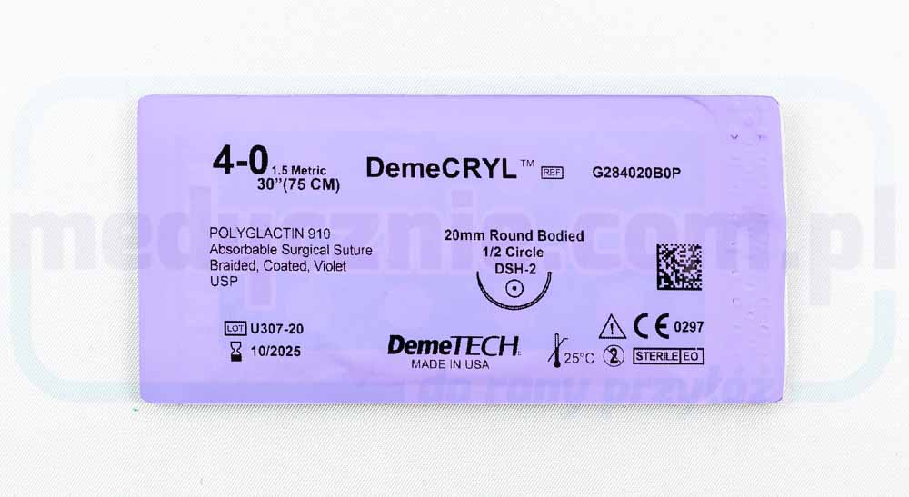 DEMECRYL Chirurgisches Nahtmaterial (resorbierbar) 6/0 75cm violett mit 1/2 17mm abgerundeter Nadel DEMETECH 1 Stück